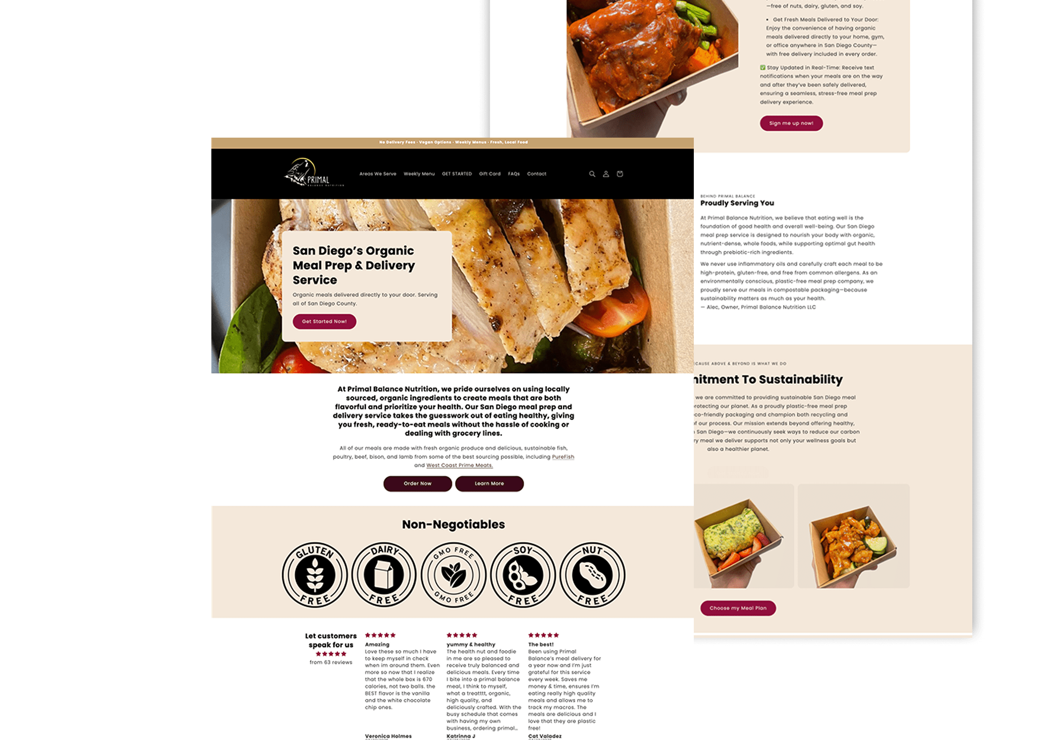 SEO-optimized Shopify site for Primal Balance Nutrition, a local organic meal prep and delivery service offering clean, chef-made meals across San Diego.