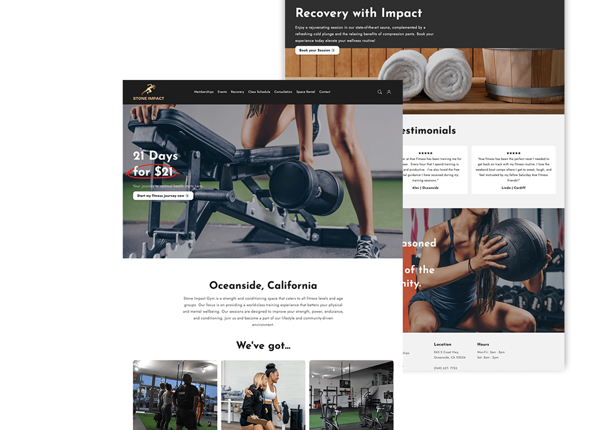 Branded website for Stone Impact Fitness in Oceanside, CA, specializing in strength-based personal training and wellness coaching.